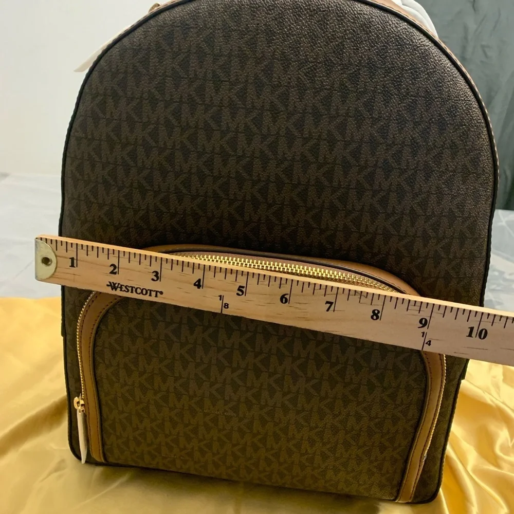 Michael Kors Jaycee Large Brown Dome Backpack with Monogram Patterned NWT